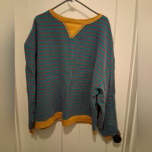 NATURAL LIFE Striped Crewneck Oversized Sweatshirt in Teal and Mustard Size L/XL
